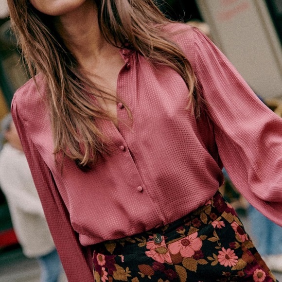 Sezane 100% Silk Lea Shirt Blush Pink Size 40 French US 8 Blouse Button Down Top - Picture 16 of 16